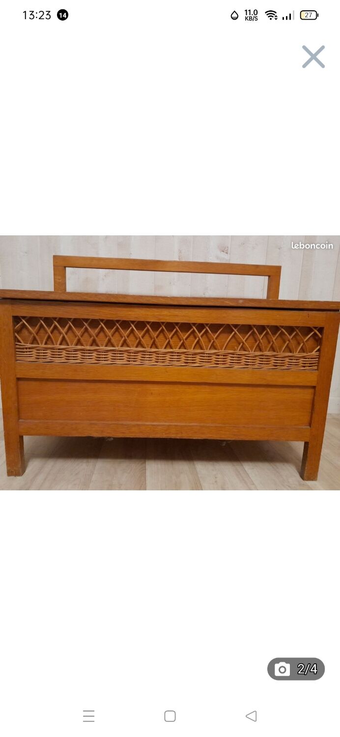 Wooden and rattan chest bench
