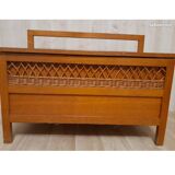 Wooden and rattan chest bench