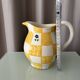 Cottagecore hand-painted ceramic jug – yellow check & blue flowers