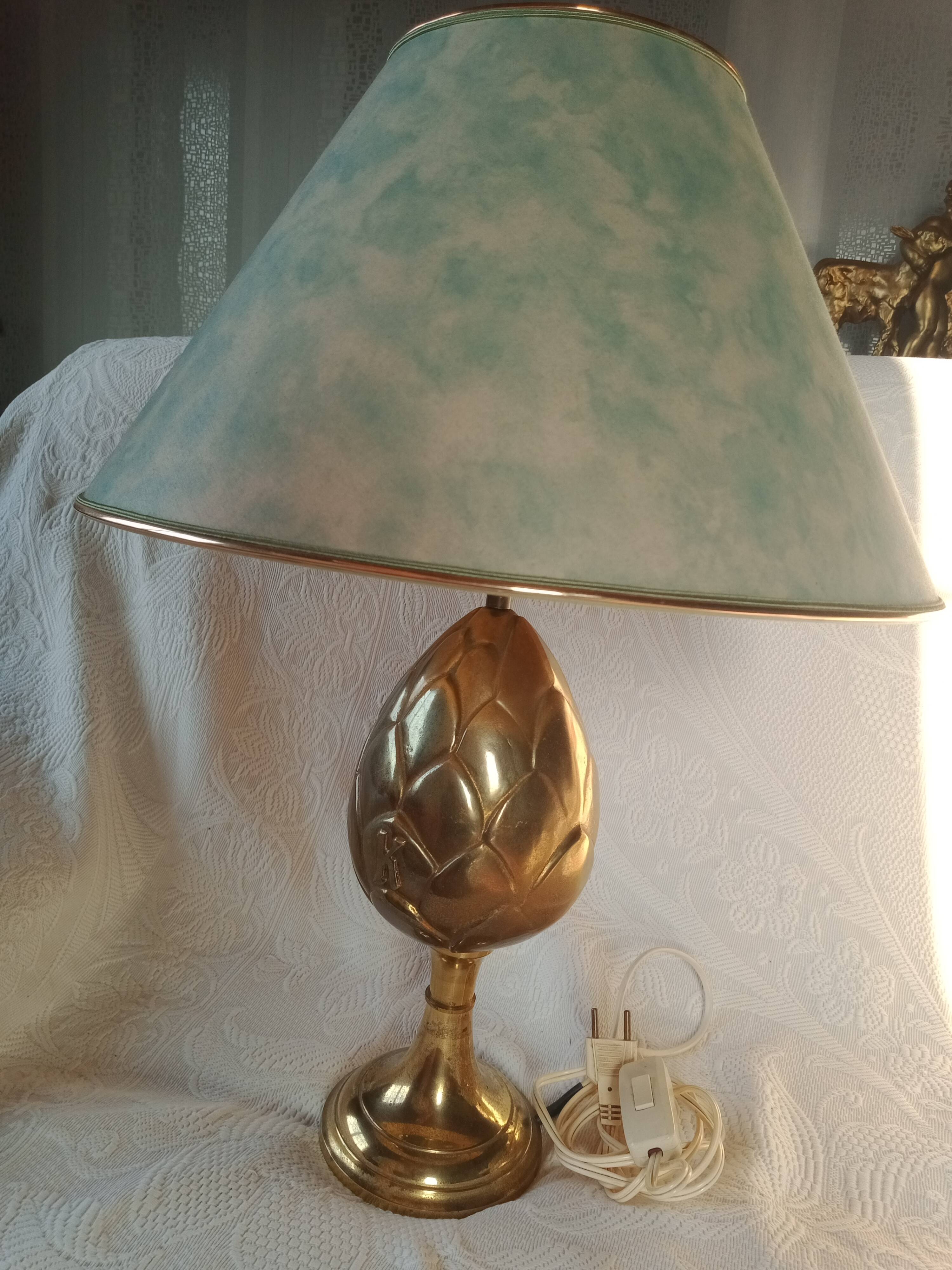 Kronenbourg - "K" hop flower lamp in filled brass and its lampshade