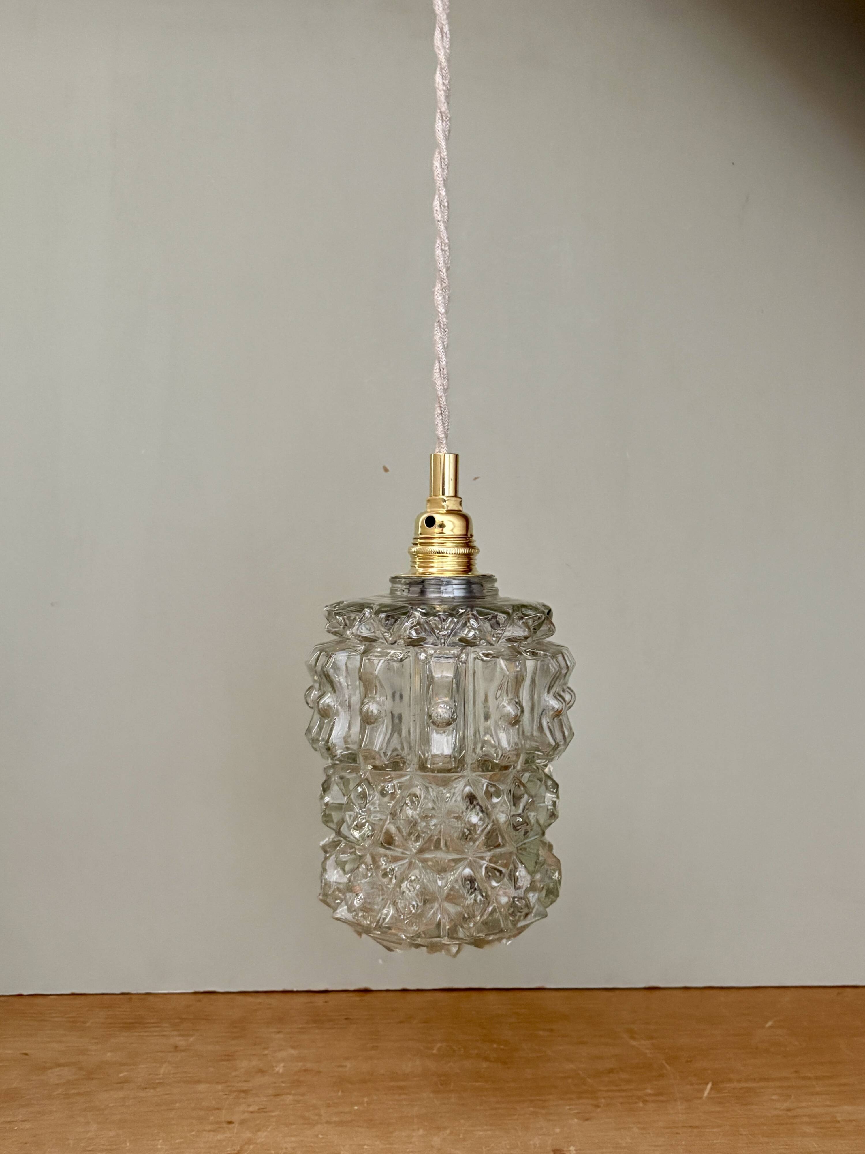 Vintage tulip pendant light in clear molded glass