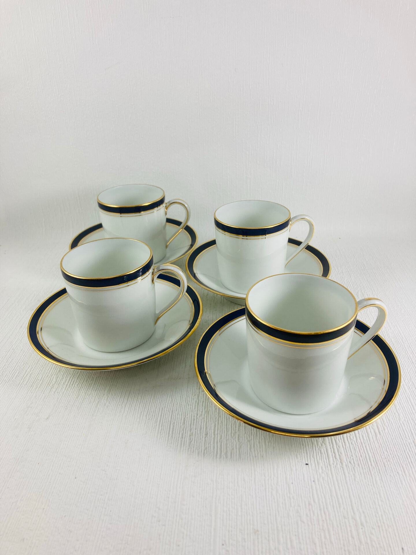 4 Cups and Saucers for Coffee Haviland Model Ambassade (blue rim)