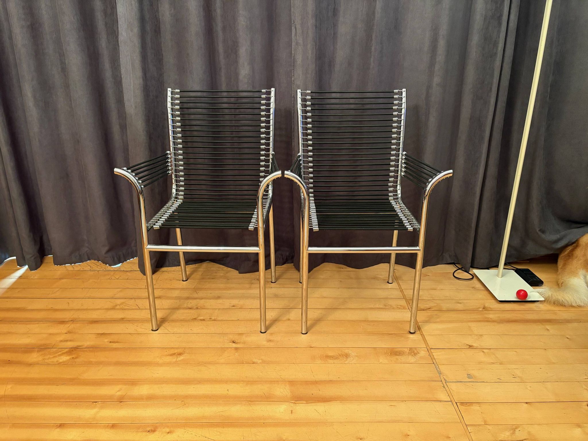 Pair of "Sandows" chairs designed by Rene Herbst, Bauhaus, France, 1980s