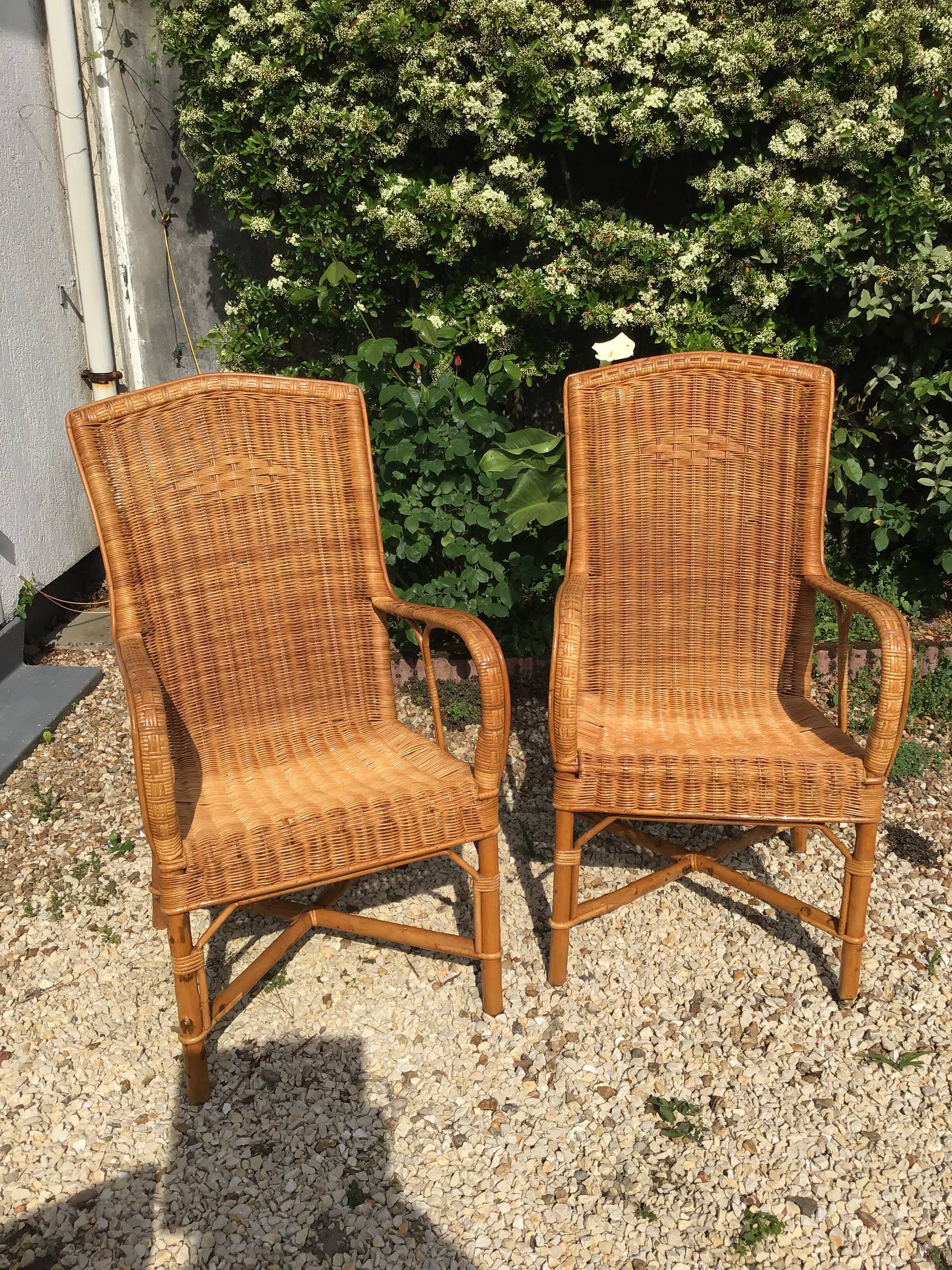 Pair of rattan armchairs