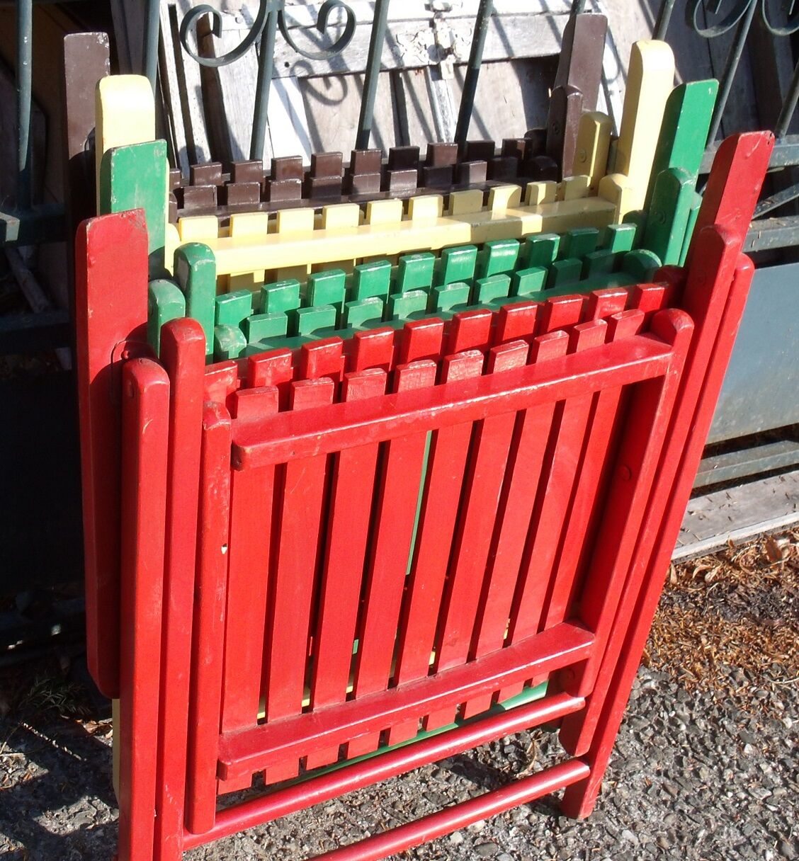 Lot de 4 fauteuils de jardin pliants en bois multicolore