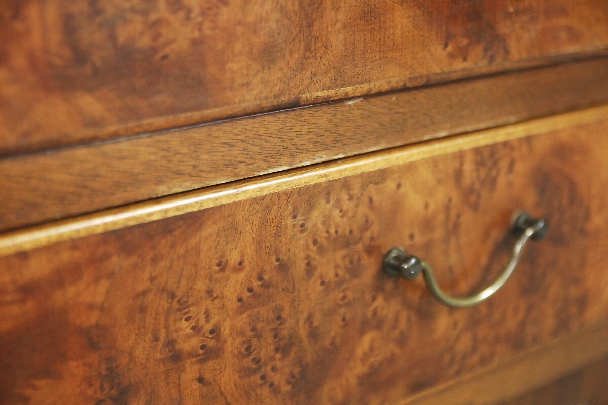 Antique Walnut and Burl Swedish Buffet with Glass Vitrine, 1940s