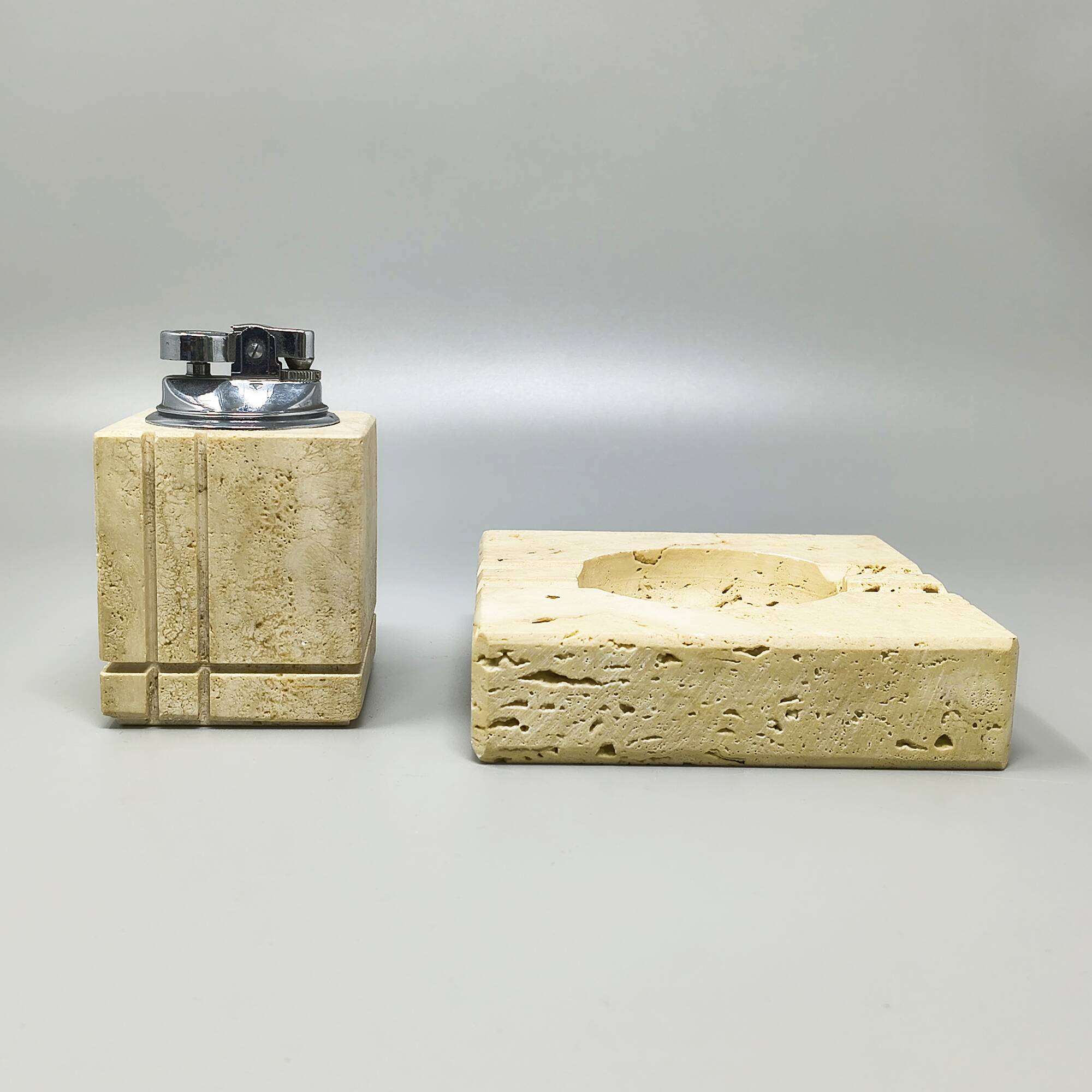 Rare 1970s travertine smoking set by Enzo Mari for Fratelli Mannelli