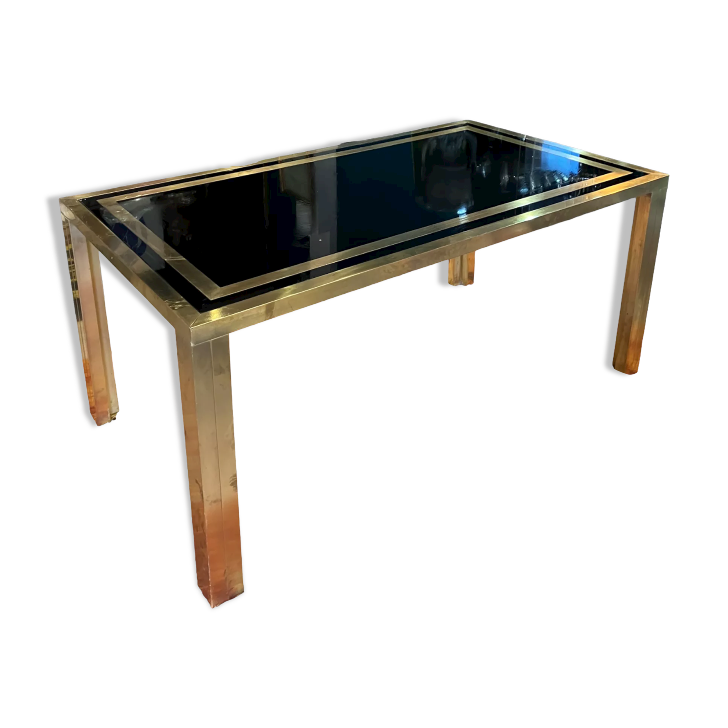 Coffee table in gilded brass and black glass by Studio Mercier for Liwan's