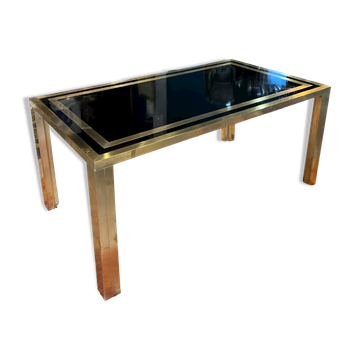 Coffee table in gilded brass and black glass by Studio Mercier for Liwan's
