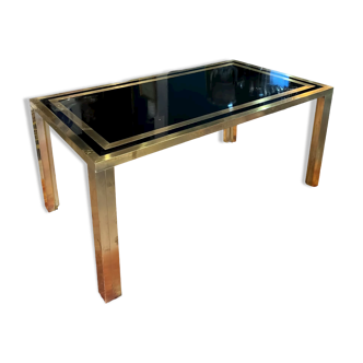 Coffee table in gilded brass and black glass by Studio Mercier for Liwan's