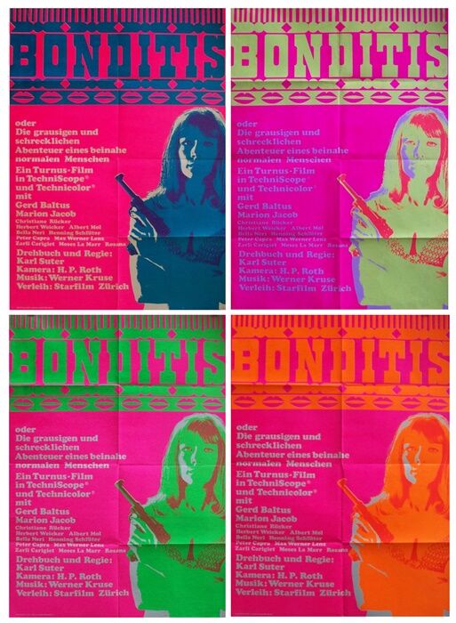 Set of 4 original posters of 1968 "Bonditis" - parody James Bond