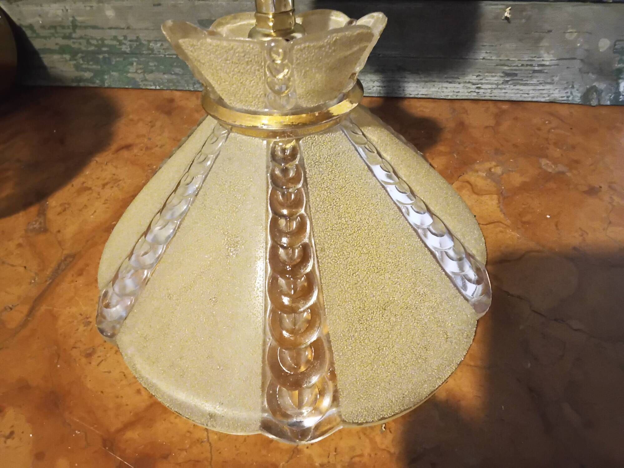 Pair of vintage wall lights in pale yellow granite glass