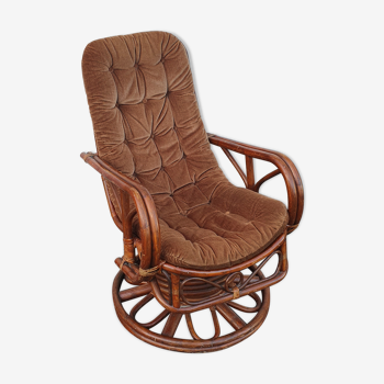 Rattan rotating rocking chair from 1970