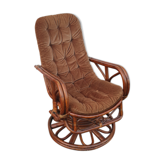 Fauteuil à bascule tournant rotin de 1970