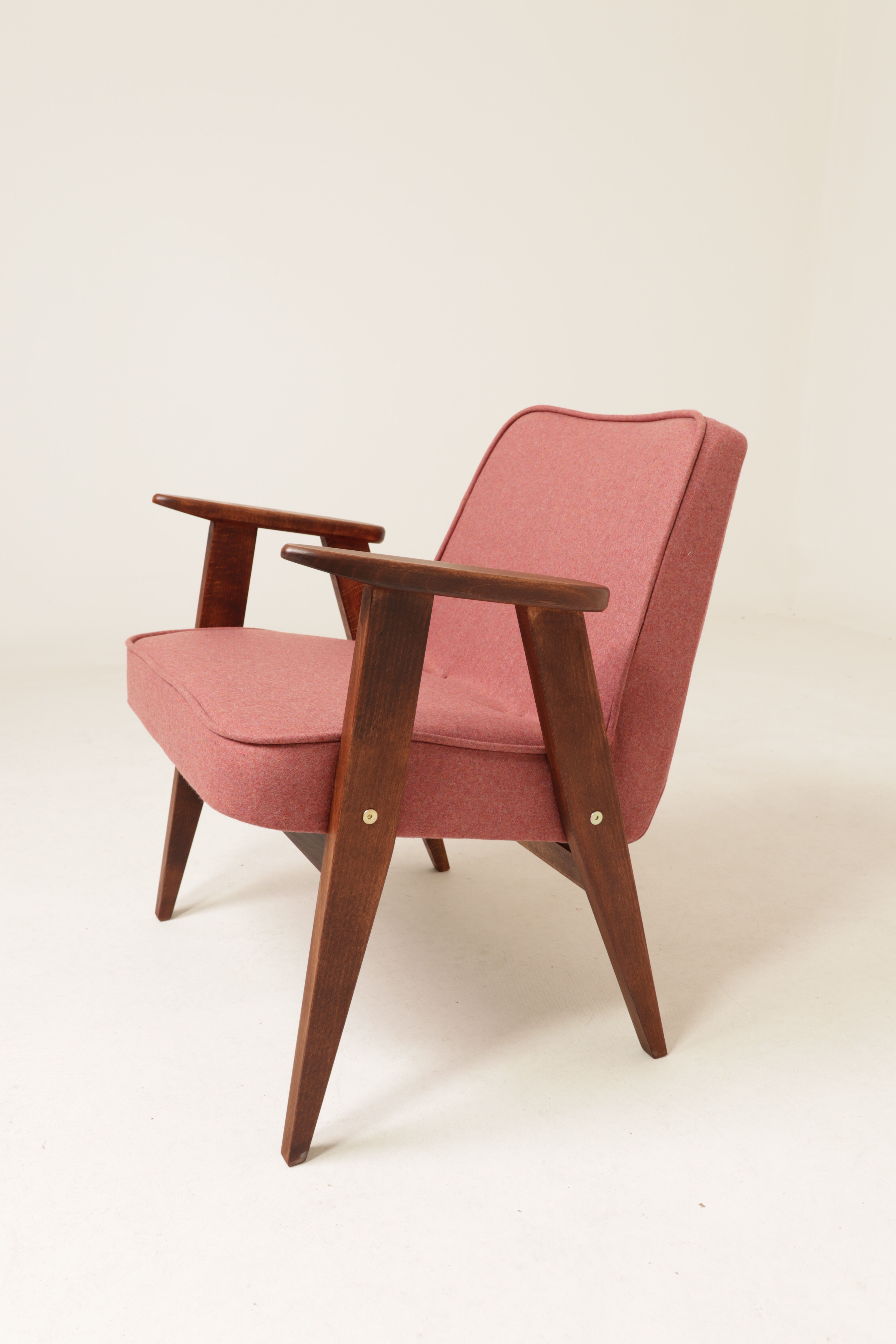 Lounge Chair Retro Style Indian Pink Wool Upholstery Refurbished