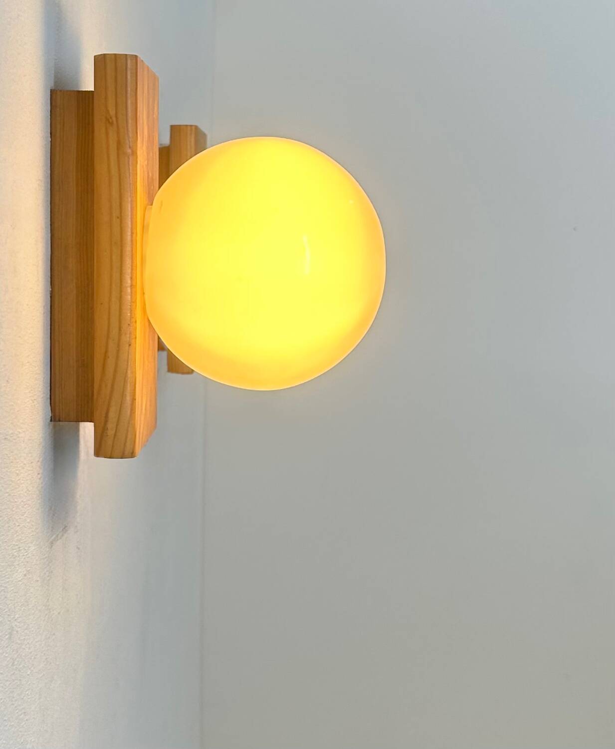 Pair of vintage wall lights, pine and opaline, France 1970