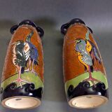 Pair of Art Deco Amphora Vases – Bohemia 1920s – Birds – 38 cm