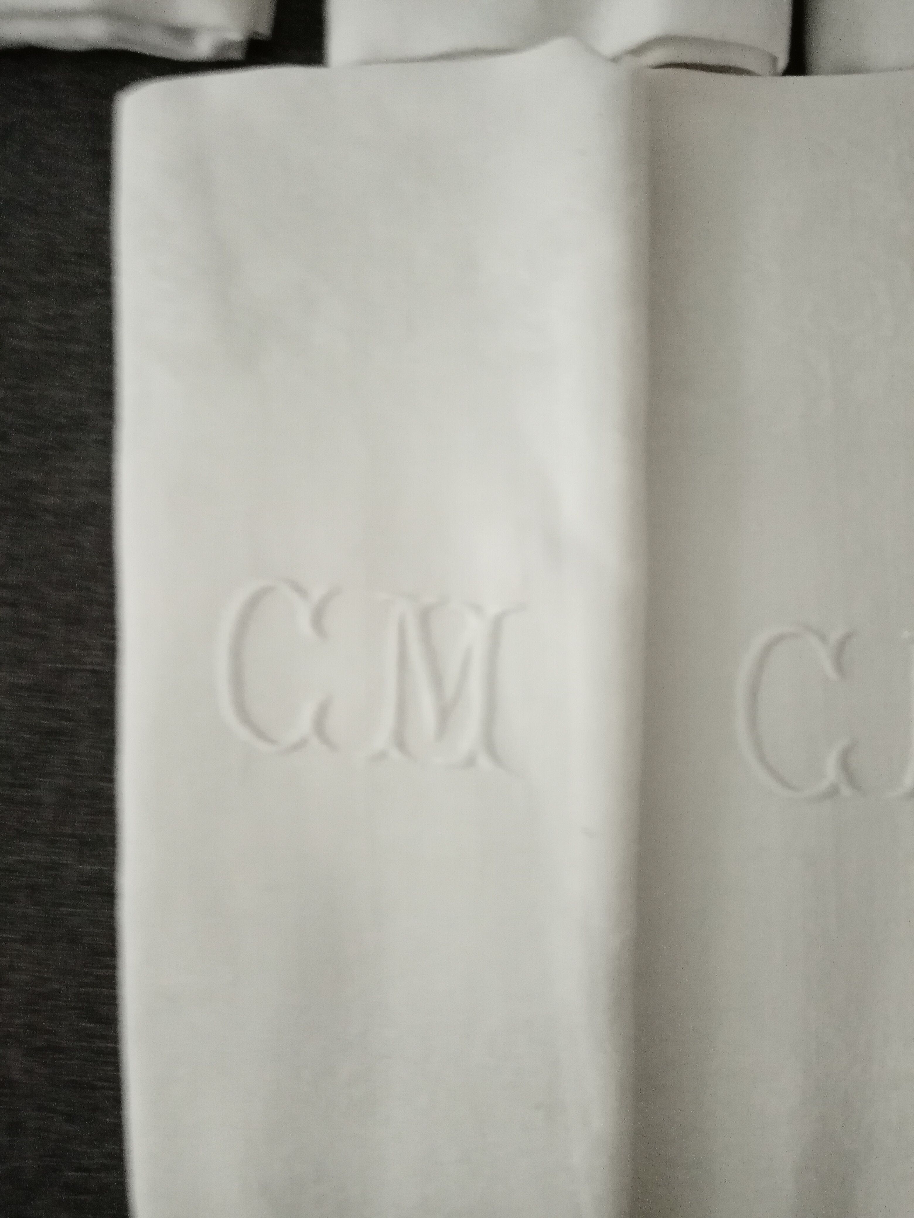Lot de 6 anciennes serviettes damas broderie monogramme CM