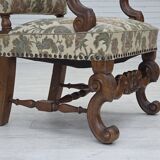 1950s, Scandinavian highback armchair, furniture fabric, oak wood.