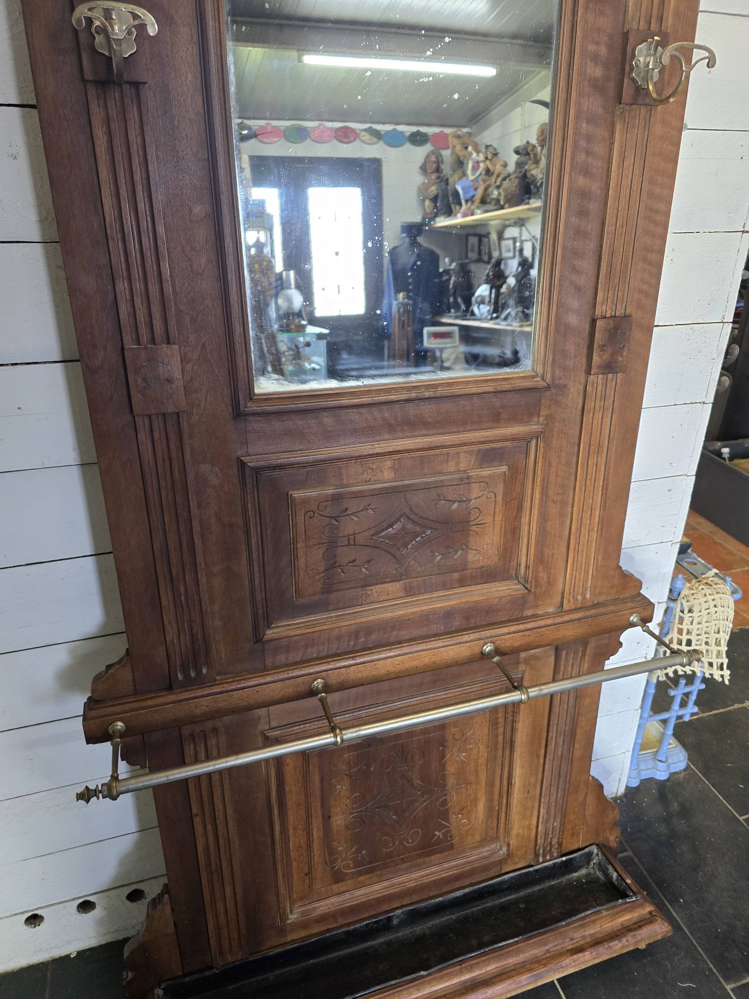 Old locker room or coat rack in walnut
