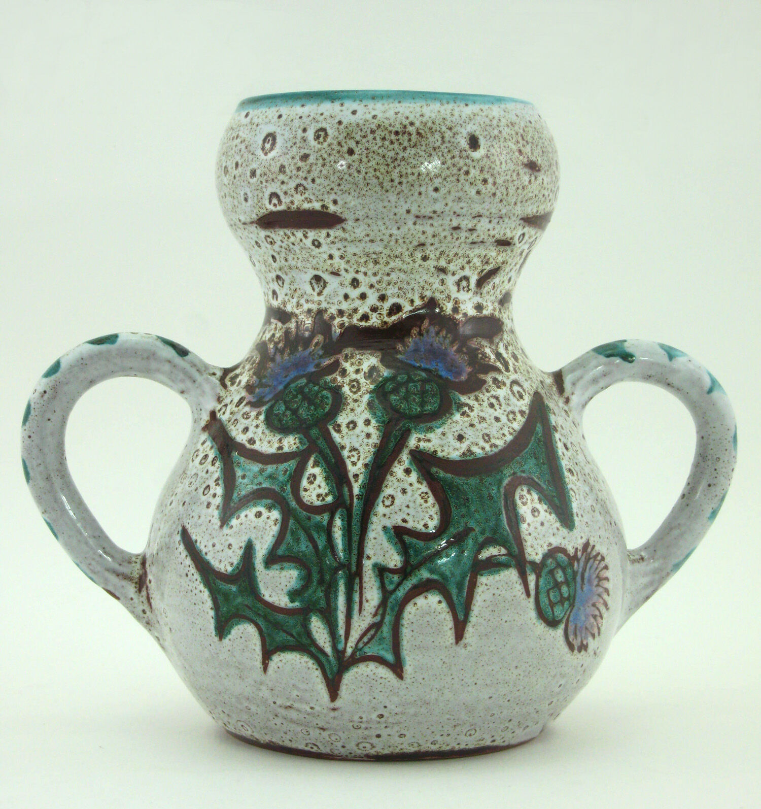 Ceramic vase - decoration flowers chardons - Etienne Daniel Vallauris France - vintage 70s