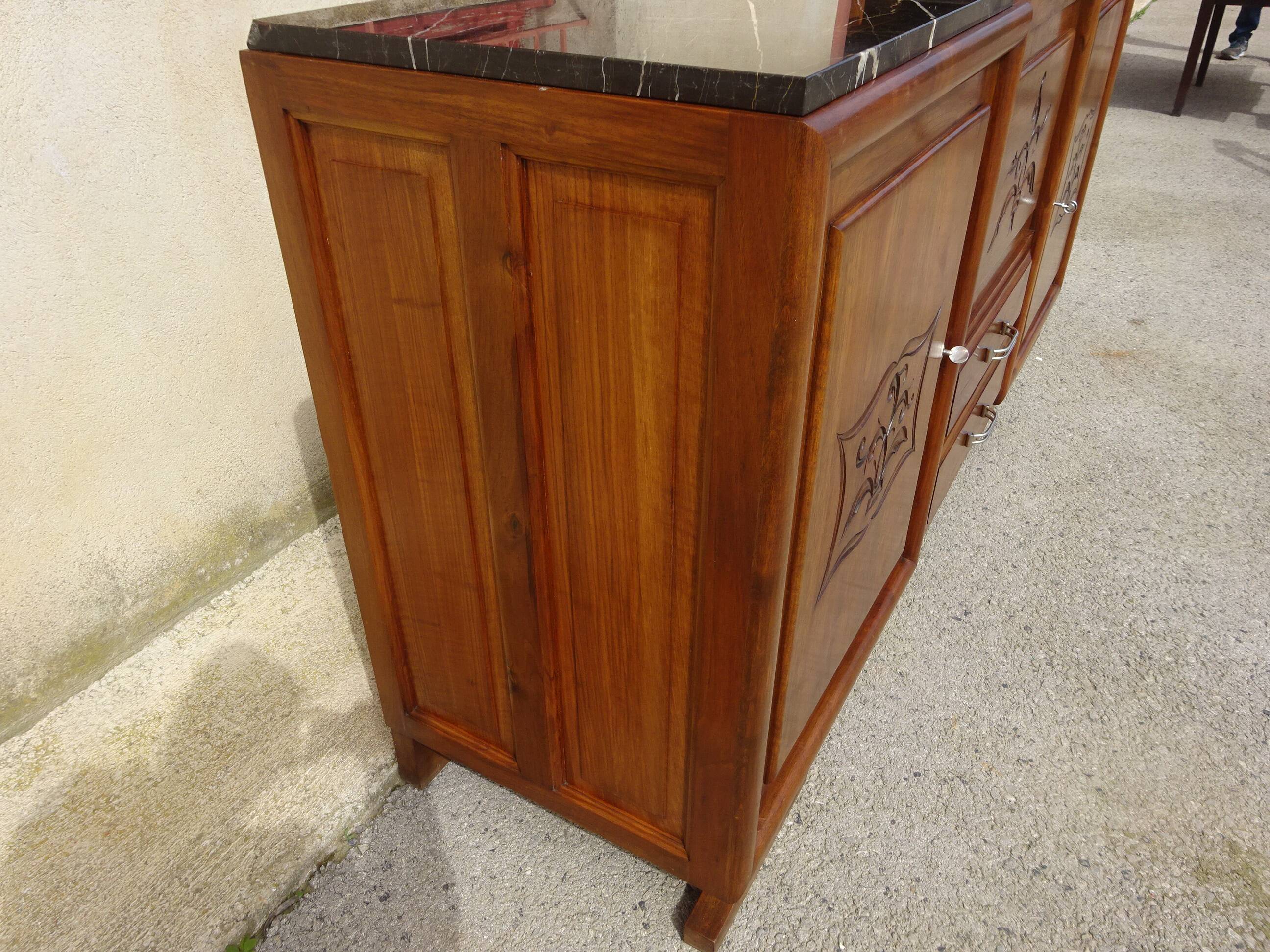 Large sideboard in walnut, black marble