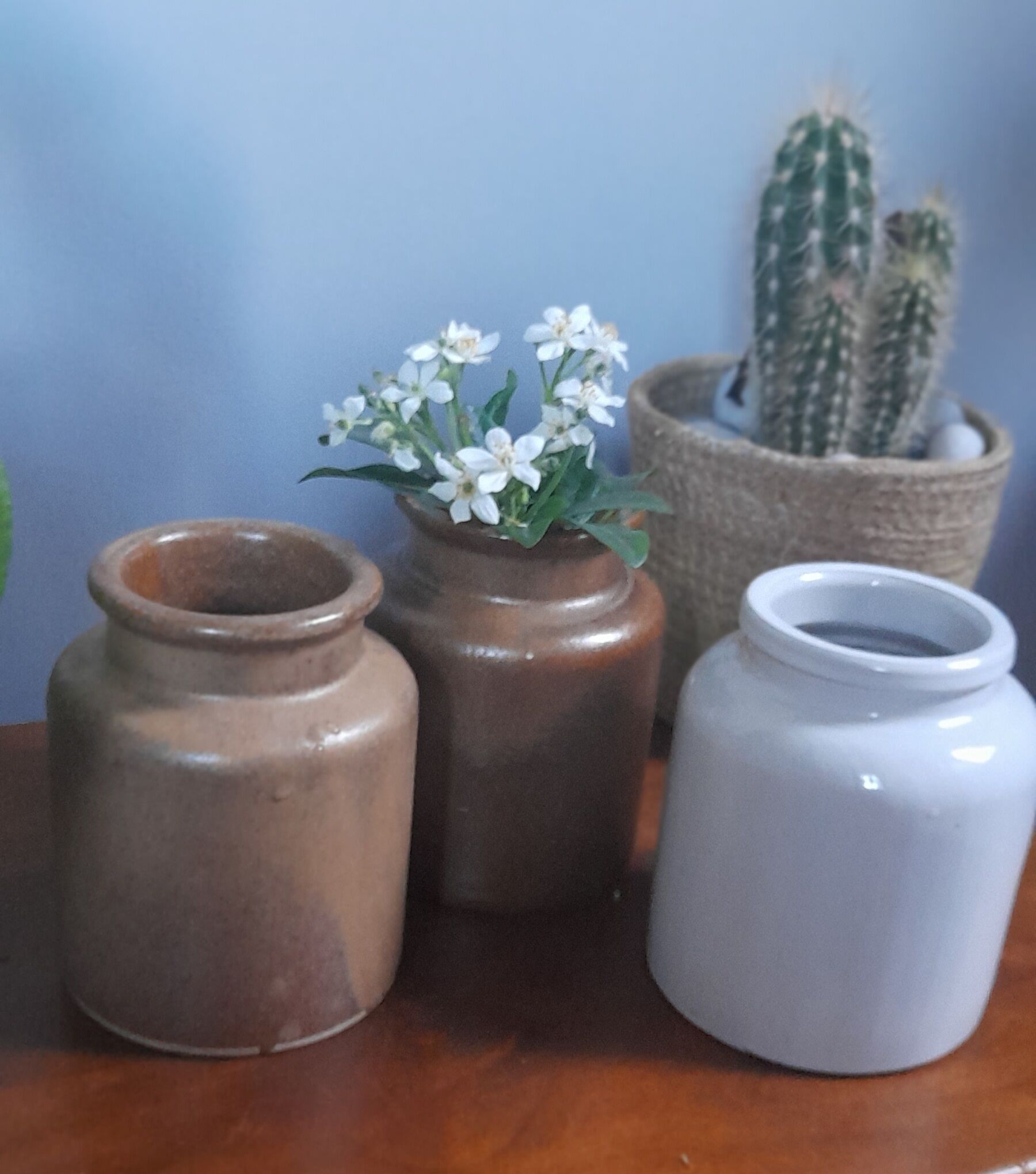 Ensemble de 3 anciens pots à moutarde/condiments, en céramique / grés