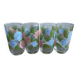 Verres fleuries bleu et rose