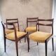 Set of 4 teak chairs with fabric seat in Scandinavian style.