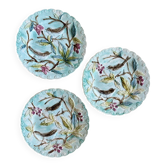 Lot de 3 assiettes anciennes en barbotine décors d'oiseaux