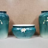Pair of vases + art nouveau planter, barbotine de bruyn fives lille