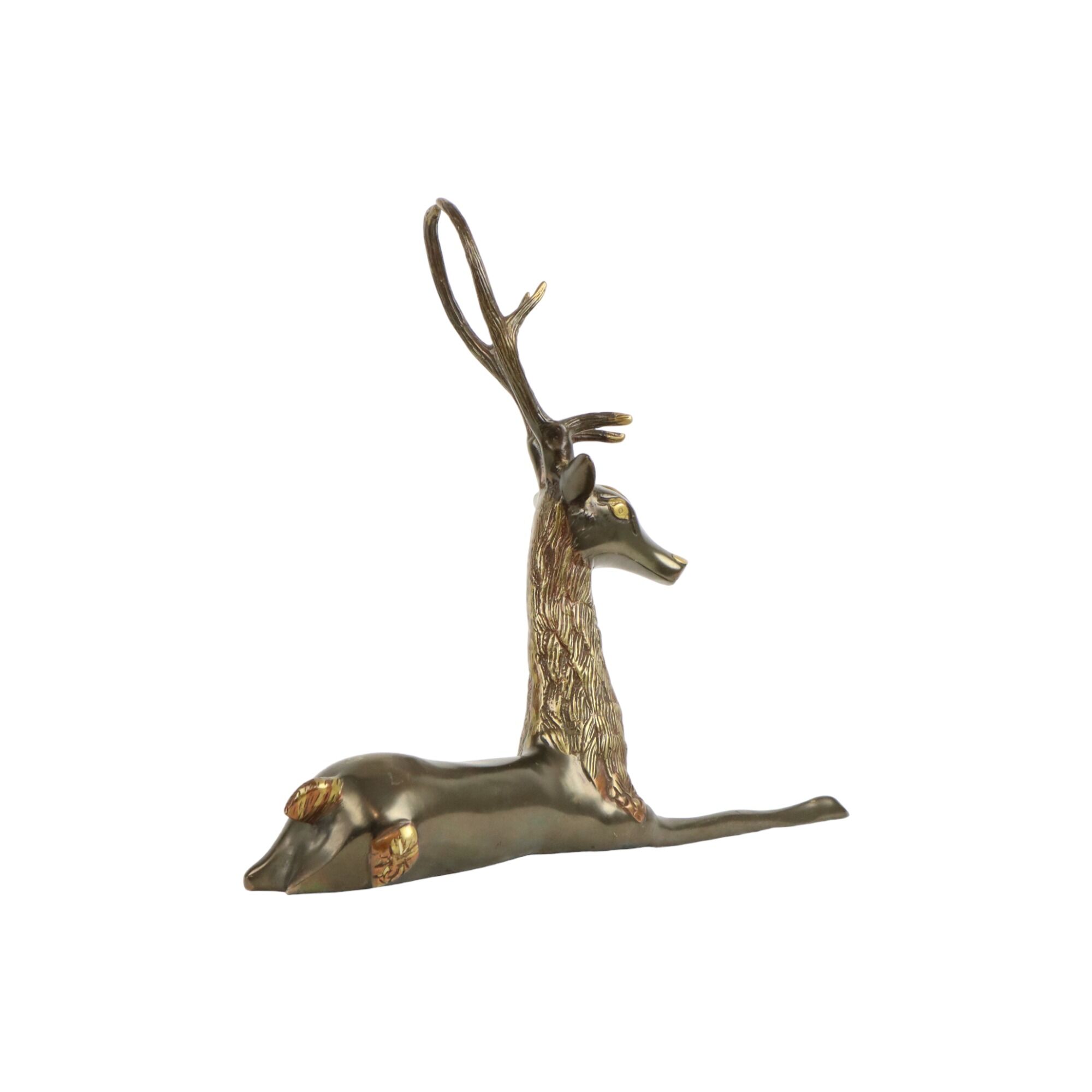 Deer sculpture copper reclining deer with antlers sarreid ltd 30cm