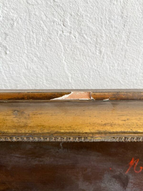 Peinture ancienne huile sur toile portrait femme noeud rouge fin 19eme