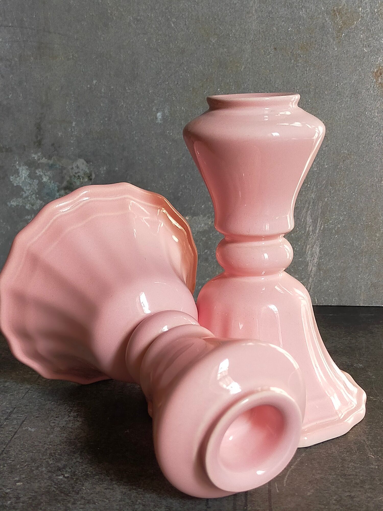 PRODUCT POP UP CHRISTMAS 2022 Duo of vintage pink ceramic candle holders