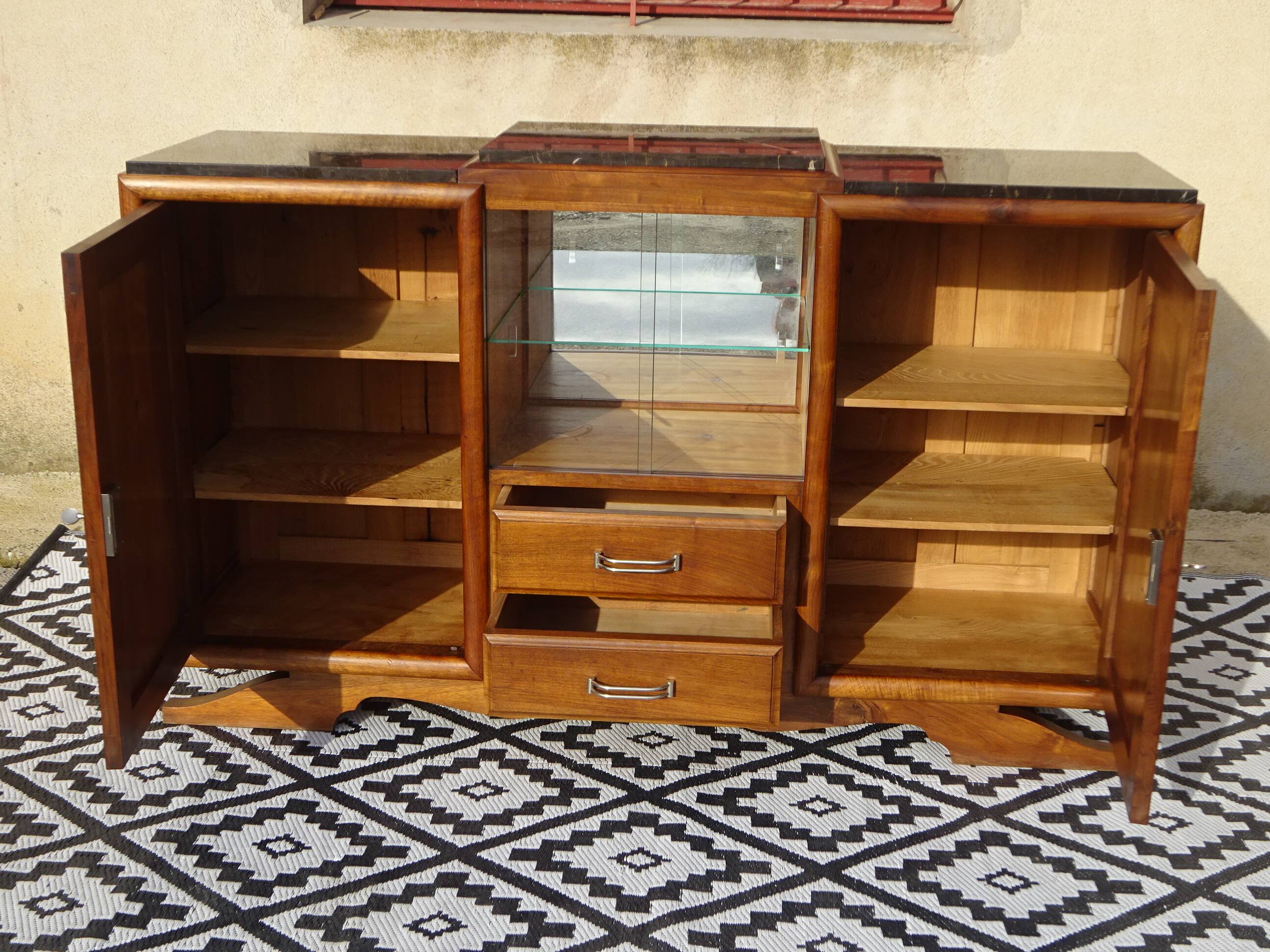 Walnut buffet with black marble top