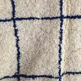 Moroccan Berber carpet Beni Ouarain ecru with largeelle blue checkered 302x190cm