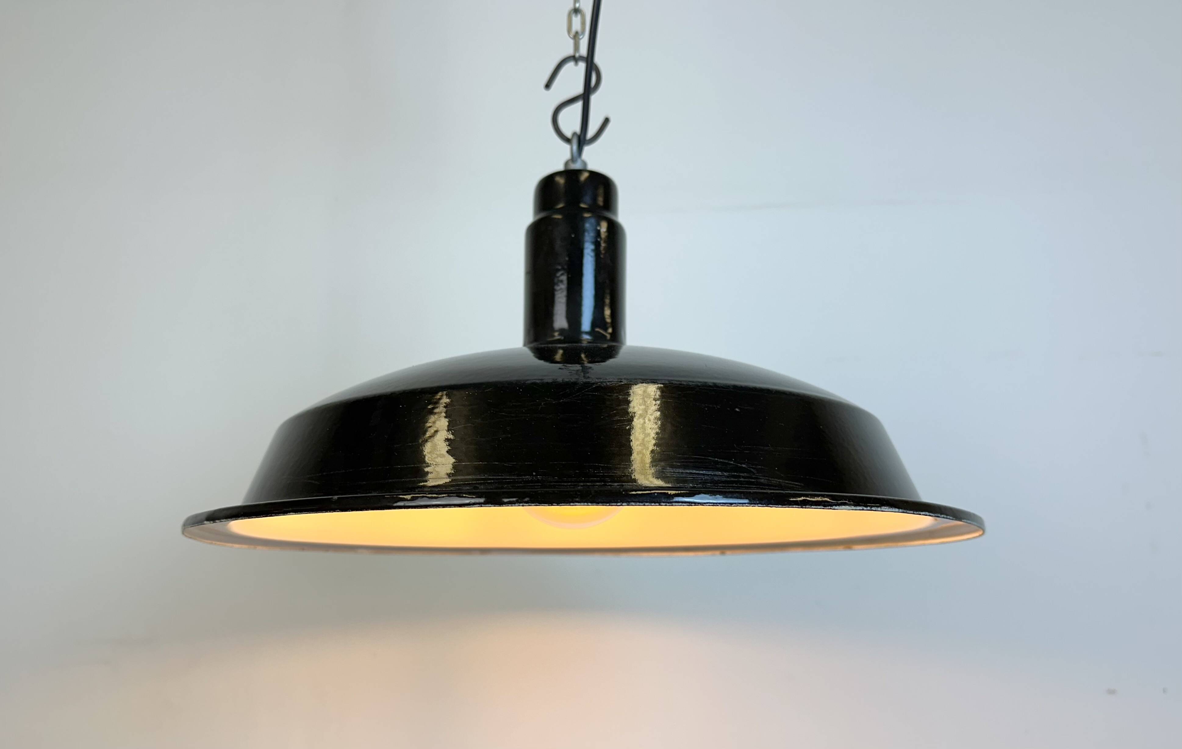 Industrial Black Enamel Factory Pendant Lamp, 1950s