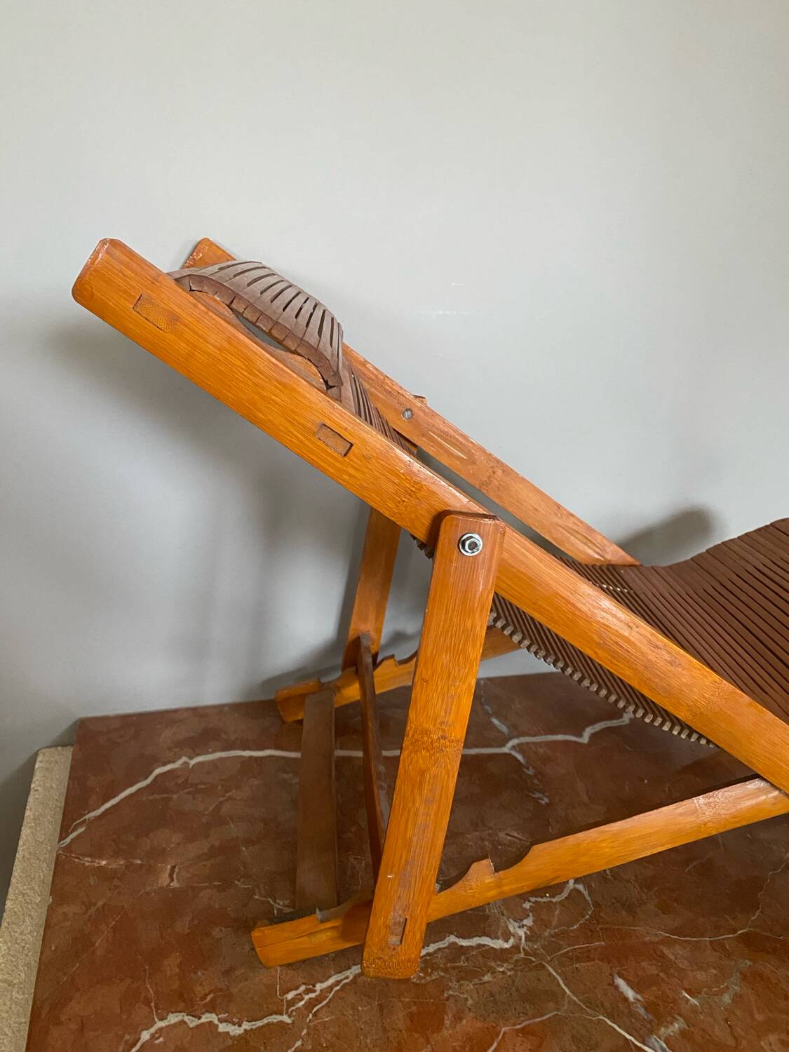 vintage folding bamboo deckchair for children