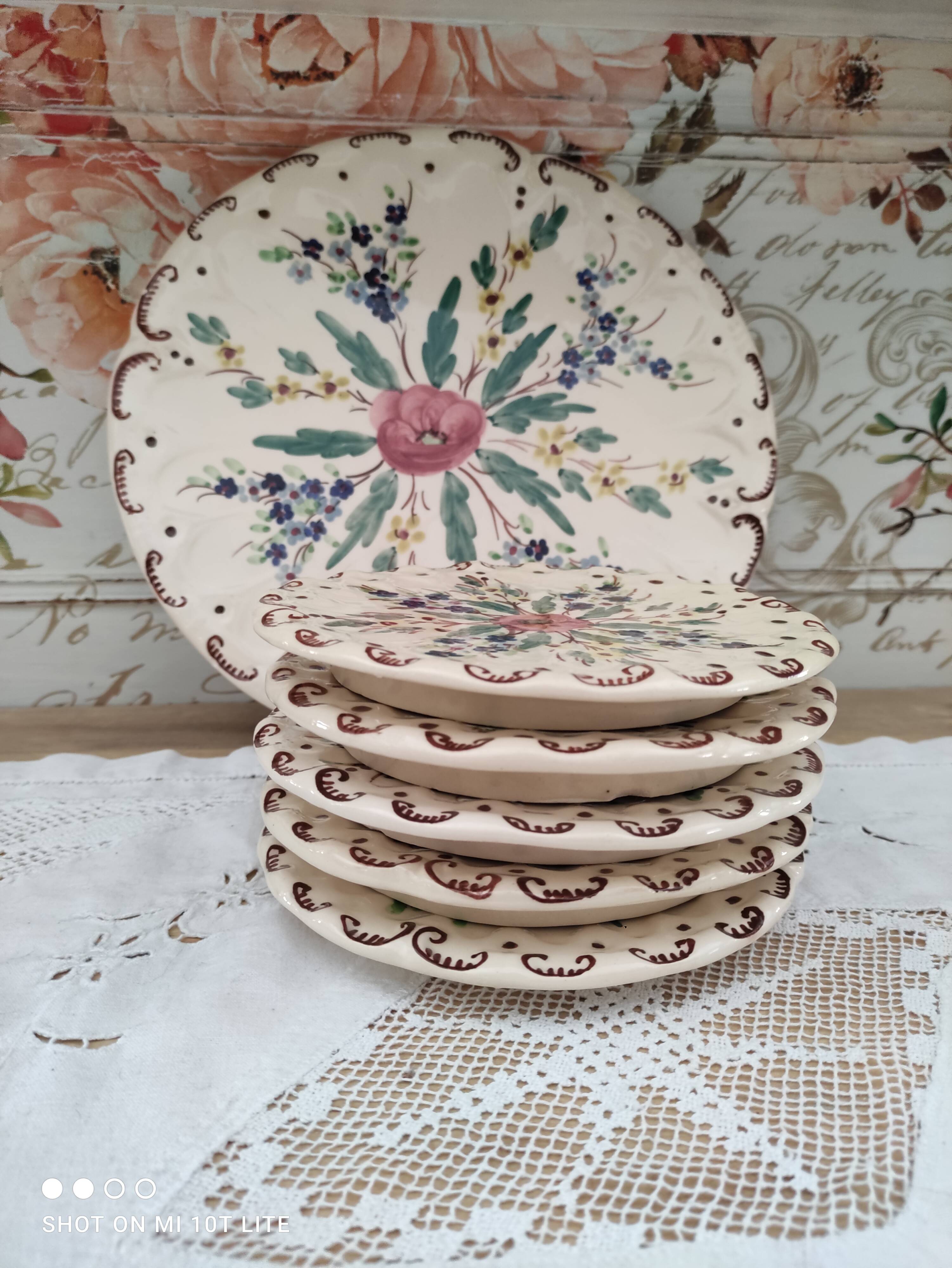 Dessert service 6 pieces 5 people ceramic signed Berger Antibes
