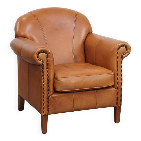 Fauteuil en cuir de vachette couleur cognac