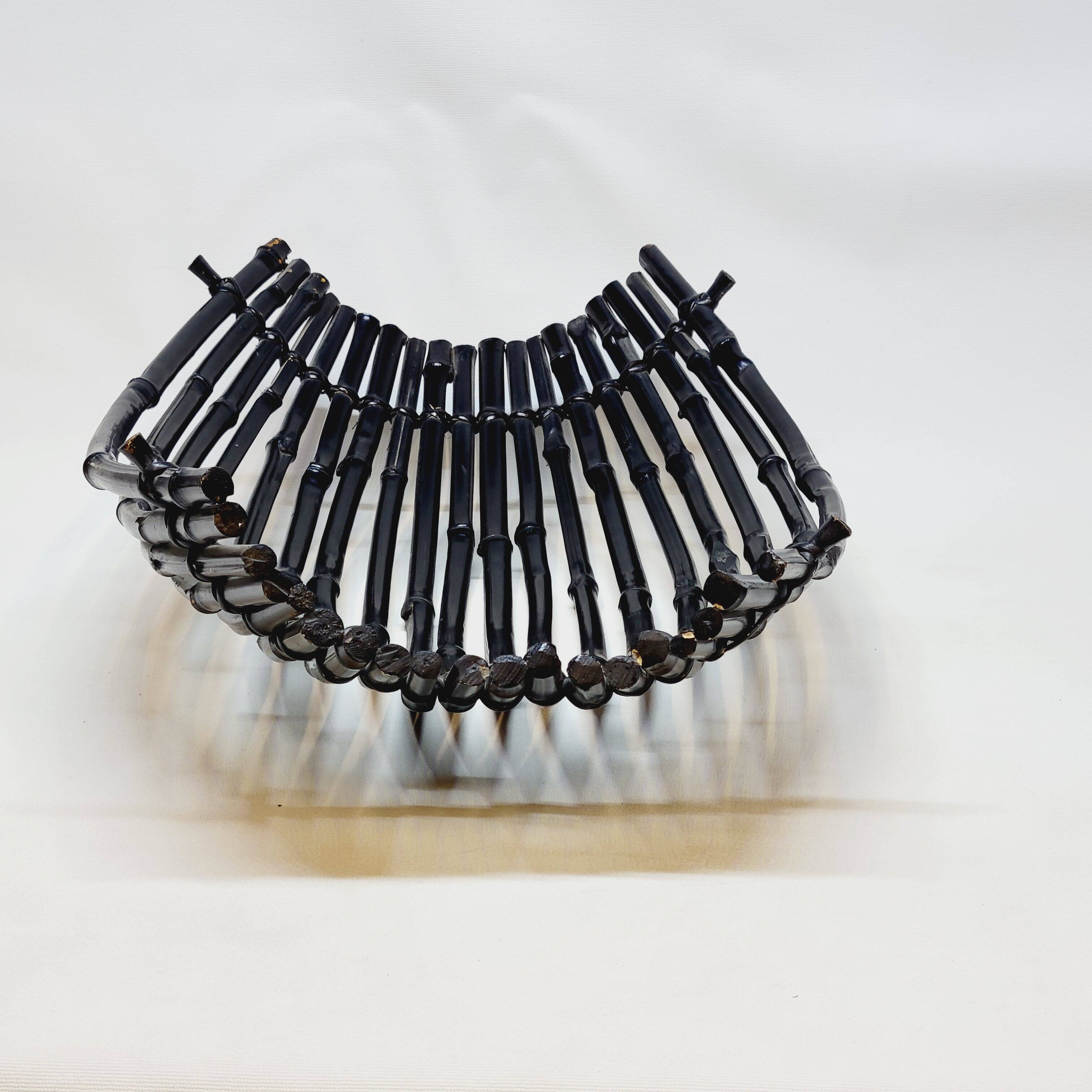 Large Vintage Black Bamboo Fruit Basket