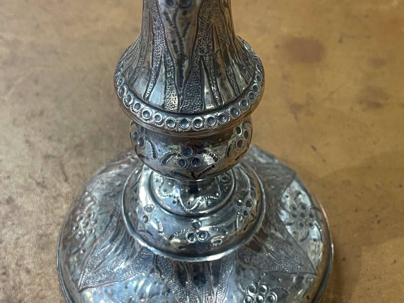 Silver metal candle holder from the early 20th century