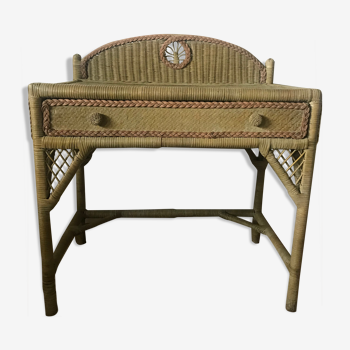 Desk, rattan and vintage wicker