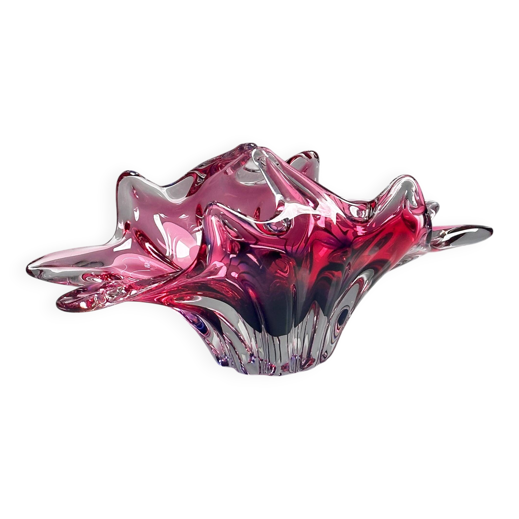 Bohemian Glass Basket Bowl 1960s