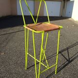 Pair of stools high bar stools leather and acidulous green metal