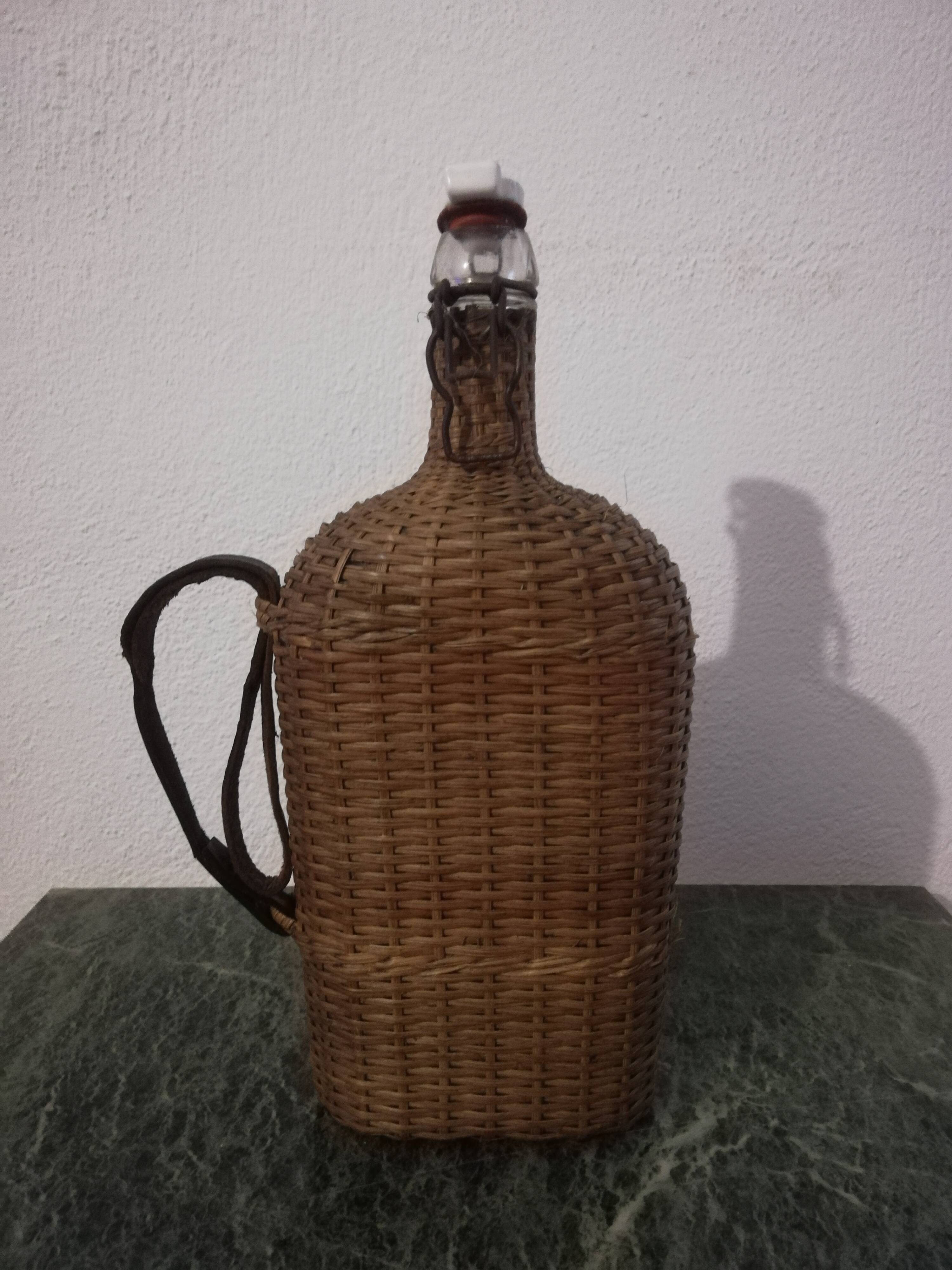 Old heavy rattan pilgrim's gourd