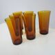 Set of six amber glass tumblers, Duralex, France, 1980s.