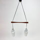 Danish Teak and White Glass Hanging Lamp, 1950s