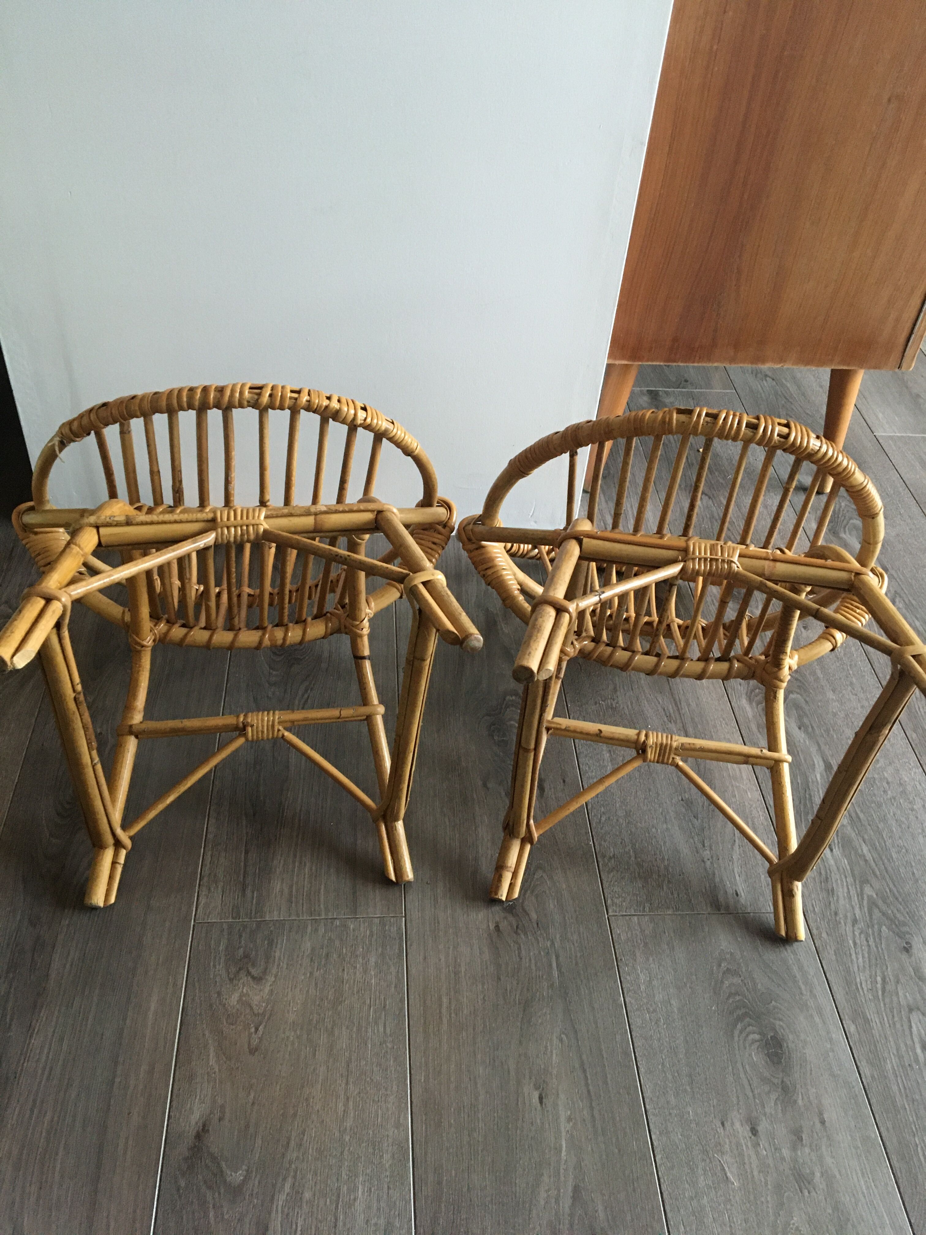 Duo of rattan armchairs