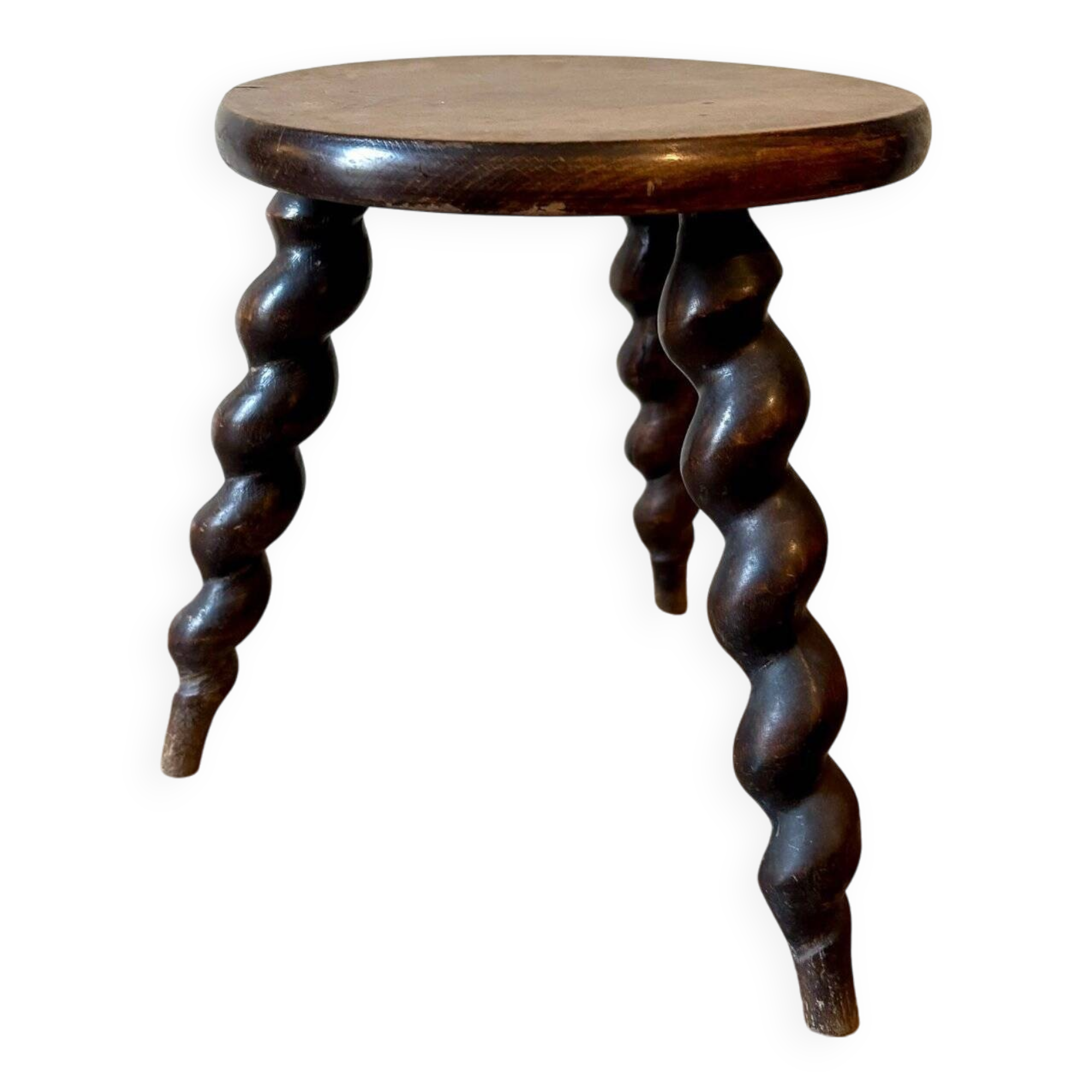 Turned wooden tripod stool